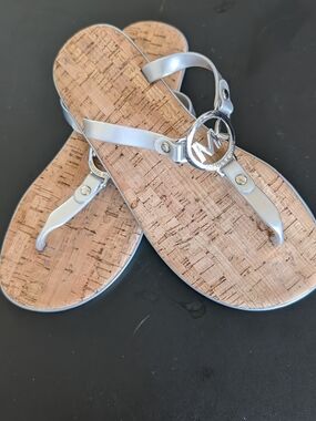 Michael Kors Silver Cork-Top Thong Sandals
